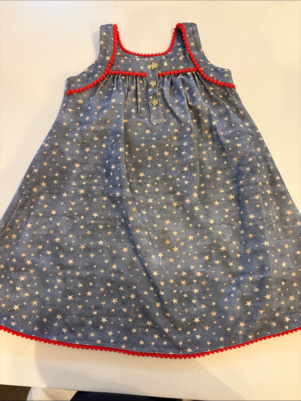 cheeky plum Blue Star Print Sundress with Red Trim